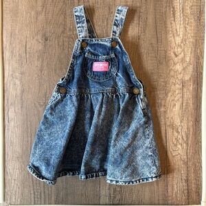 Vintage 80s 90s Oshkosh B’Gosh Acid Wash Denim Dress Jumper Shirtall Pink Tag 3T
